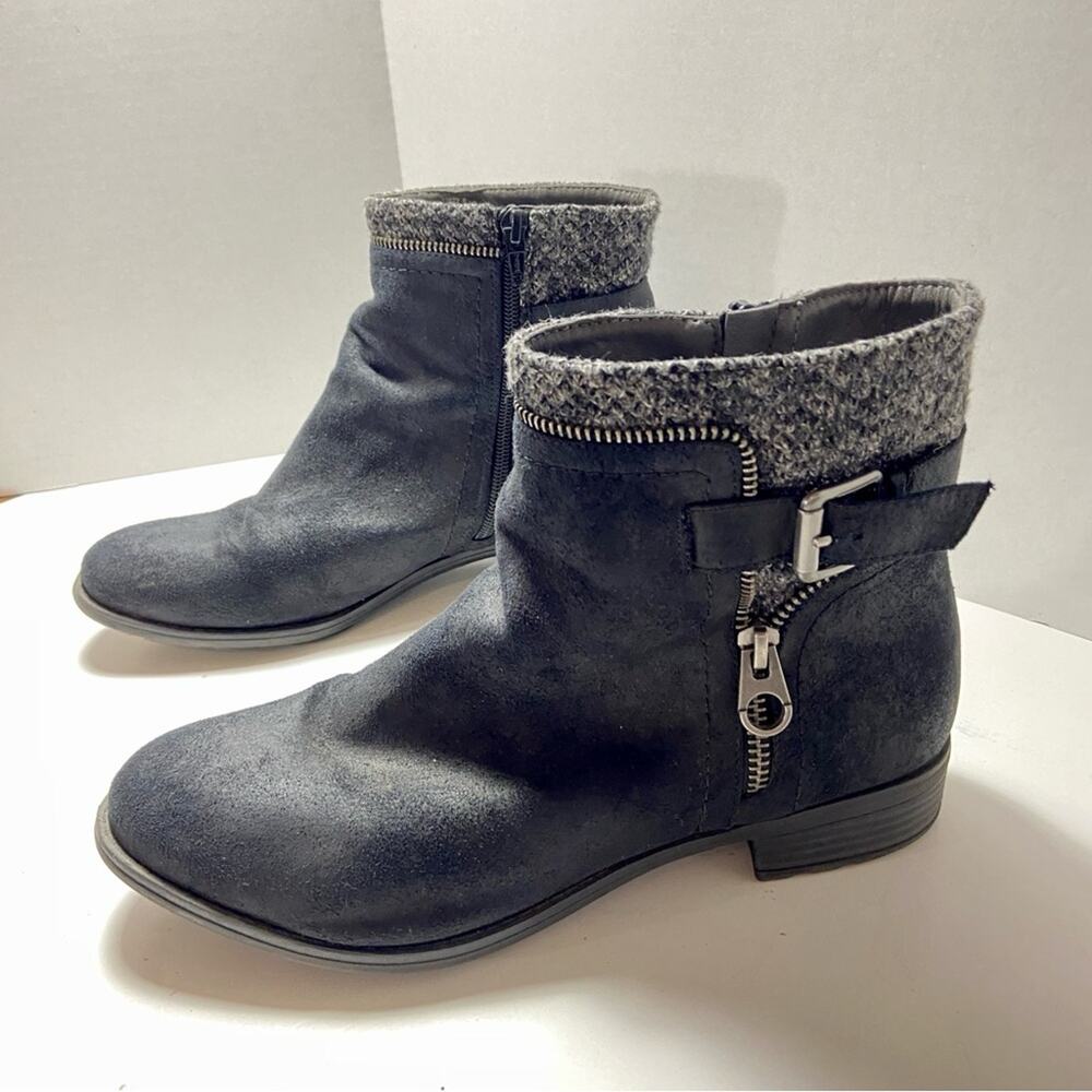 White Mountain women Randolph‎ Ankle Boots 8.5 Faux Suede Knit Cuff Black 8.5M